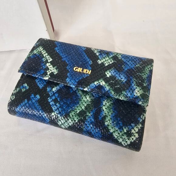 Giudi Italy Blue Snakeskin Leather Wallet Clutch | Vintage 7373 | Made in Italy - Picture 2 of 6